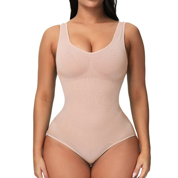 SWSMCLT Women's Tummy Control Bodysuit Sleeveless Hook Shaper Shapewear Firm Body Shaper Postpartum Spandex Mid Thigh Apricot X-Large
