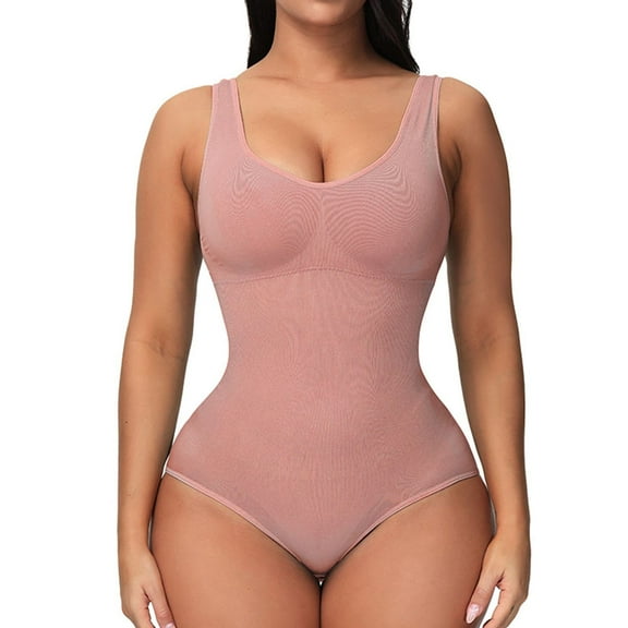 SWSMCLT Women's Tummy Control Bodysuit Sleeveless Hook Shaper Shapewear Firm Body Shaper Postpartum Spandex Mid Thigh Bean Paste X-Large