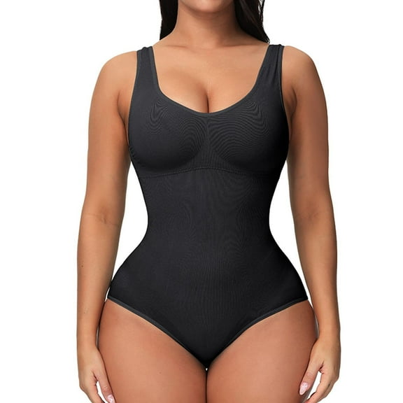 SWSMCLT Women's Tummy Control Bodysuit Sleeveless Hook Shaper Shapewear Firm Body Shaper Postpartum Spandex Mid Thigh Black Large