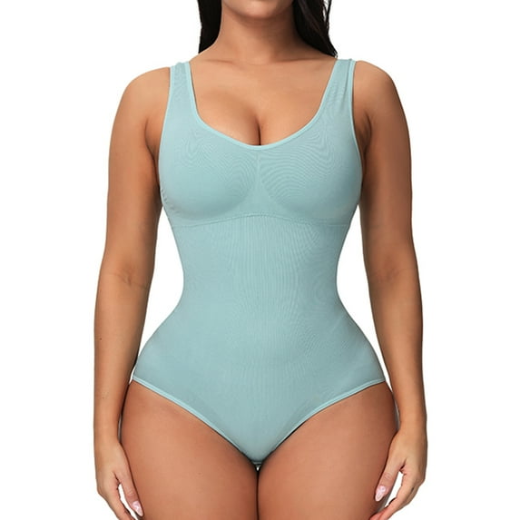 SWSMCLT Women's Tummy Control Bodysuit Sleeveless Hook Shaper Shapewear Firm Body Shaper Postpartum Spandex Mid Thigh Green X-Large