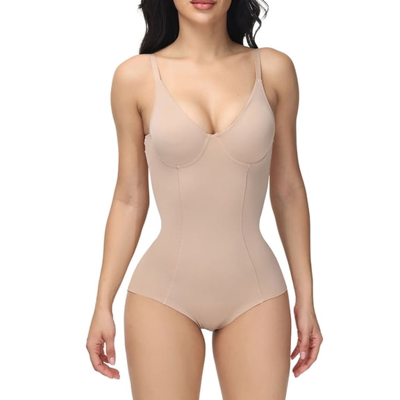 SWSMCLT Women's Tummy Control Shapewear Low Back Plunge Shapewear Bodysuit Firm Shaper Slimming Cami Back Smoothing Nude Large