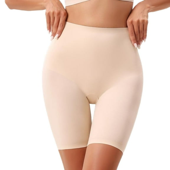 SWSMCLT Women's Tummy Control Shapewear Shorts High Waisted Tight Slimming Firm Body Shaper Mid Thigh Soft Shaper Nude Large