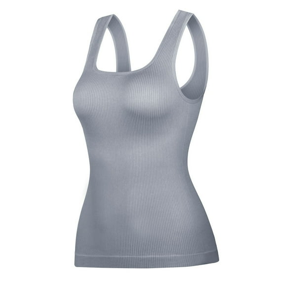 SWSMCLT Women's Tummy Control Shapewear Tank Tops Casual Pull On Slimming Body Shaper Trainer Light Body Shaper Basic Grey 6