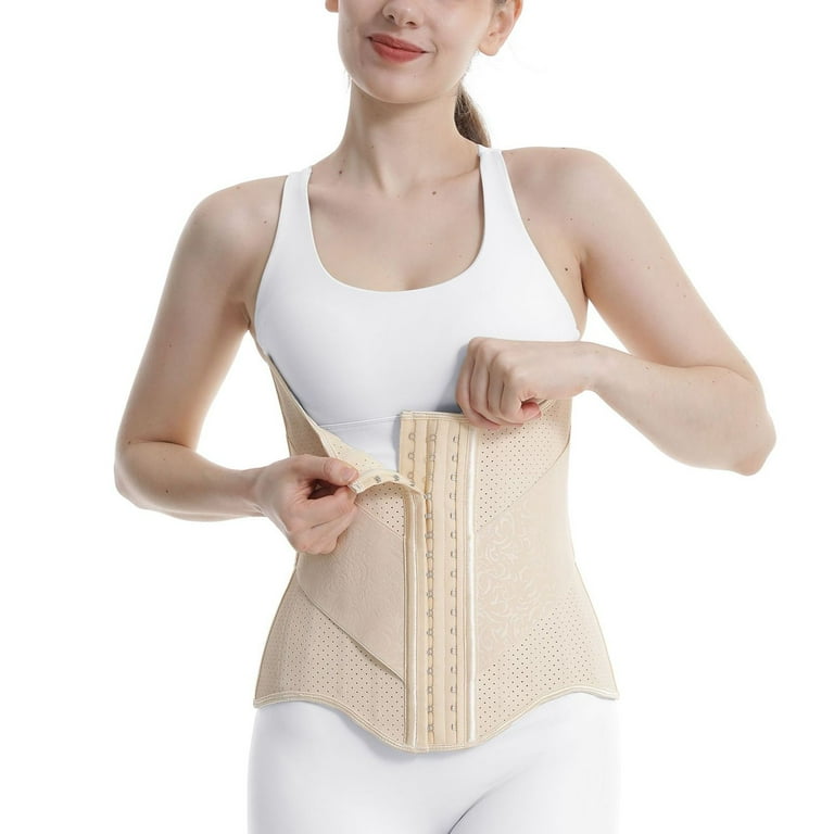 SWSMCLT Women s Tummy Control Waist Trainer High Compression Hook Belly Band Postpartum Shapewear Slimming Latex Firm Nude 12