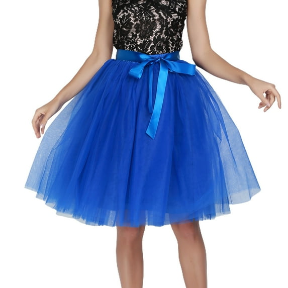 SWSMCLT Women's Tutu Tulle Skirt Midi Elastic Spring Bubble Skirt Halloween Skirts Mesh 4 Layers Sexy A Line Summer Royal Blue Small-X-Large
