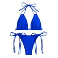 thumbnail image 1 of SWSMCLT Women's Two Piece Bikini Set String Beach Ruched Padded Brazilian Spandex Swimsuit Halter Royal Blue Small, 1 of 4