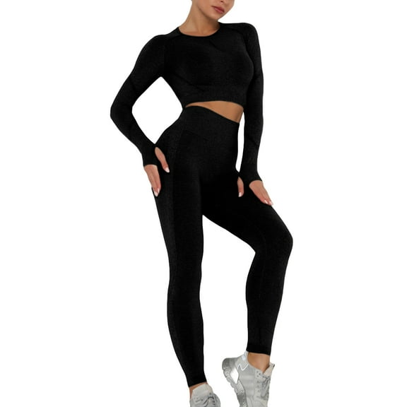 SWSMCLT Women's Two Piece Tracksuit Crop Top Outfit Sweat Suit Active Wear Sports Athletic Yoga Legging Workout Set High Waisted Clothing Sets Black X-Large