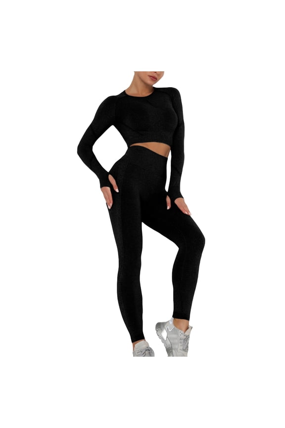 Women's Two Piece Tracksuit Crop Top Outfit Sweat Suit Active Wear Sports Athletic Yoga Legging Workout Set High Waisted Clothing Sets Black Small