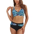 thumbnail image 1 of SWSMCLT Women's V Neck Bikini Set Swimsuit 2 Piece High Waisted Bathing Suit Full Coverage Tribal Printed Push Up Ruched Twist Front Swimming Swimwear Animal Print X-Large, 1 of 4