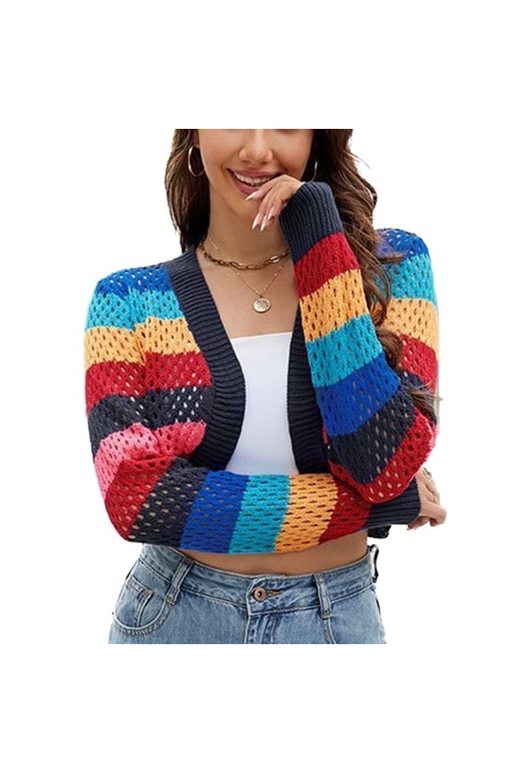 Women's V Neck Cardigan Cardigan Sweater Long Sleeve Coat Winter Cropped Fall Warm Acrylic Soft Knit Multicolored Large