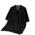 thumbnail image 1 of SWSMCLT Women's V Neck Cardigan Knit Sweater Crochet Long Cardigan Sweaters Solid Cutout Oversized Warm Open Front Soft Cozy Spring Flowy Fringe Black Small-X-Large, 1 of 1