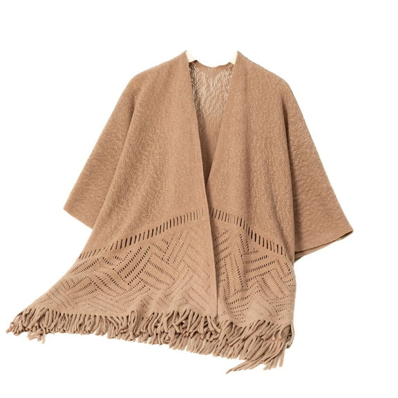 SWSMCLT Women's V Neck Cardigan Knit Sweater Crochet Long Cardigan Sweaters Solid Cutout Oversized Warm Open Front Soft Cozy Spring Flowy Fringe Khaki Small-X-Large