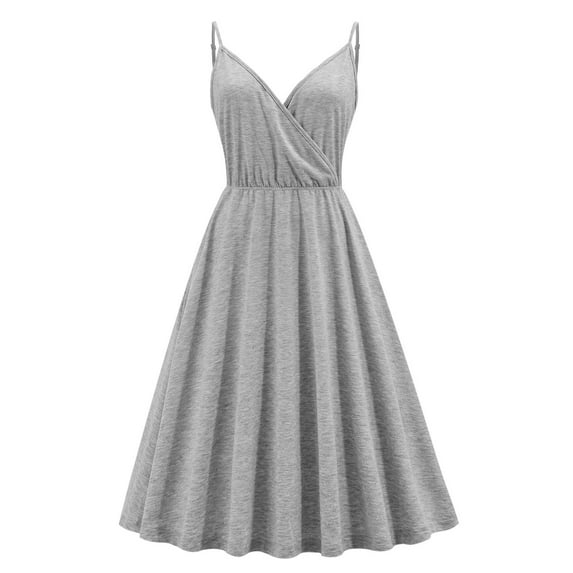 SWSMCLT Women's V Neck Dress Sexy Wrap Dresses Summer Sundress Bridesmaid Cute Spring Beach Fitted Ruched Grey 12