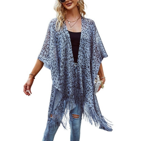 SWSMCLT Women's V Neck Fringe Chiffon Cape Fashion Beach Cover Up Sheer Pashmina Summer Light Pashmina Scarf Grey X-Small-XX-Large