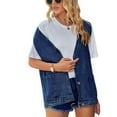 thumbnail image 1 of SWSMCLT Women's V Neck Jean Jacket Soft Sleeveless Pockets Denim Vest Jackets Tank Top Loose Fit Oversized Spring Fall Top Casual Fashion Dark Blue 3X-Large, 1 of 5