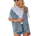 thumbnail image 1 of SWSMCLT Women's V Neck Jean Jacket Soft Sleeveless Pockets Denim Vest Jackets Tank Top Loose Fit Oversized Spring Fall Top Casual Fashion Light Blue Large, 1 of 5