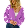 thumbnail image 1 of SWSMCLT Women's V Neck Knit Crop Sweater Bishop Long Sleeve Warm Fashion Cozy Slouchy Short Open Front Cardigan Soft Floral Winter Fluffy Purple X-Large, 1 of 4