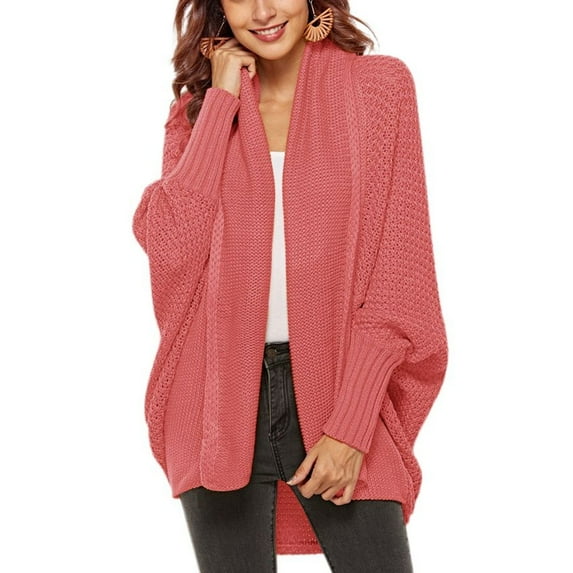 SWSMCLT Women's V Neck Sweater Open Front Cardigan High Low Fall Loose Sweaters Long Sleeve Top Soft Oversized Vermillion Small-X-Large