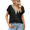 thumbnail image 1 of SWSMCLT Women's V Neck T Shirt Sexy Shirt Summer Batwing Sleeve Work Thin Soft Fashion Loose Spandex Tee Black Large, 1 of 4