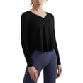thumbnail image 1 of SWSMCLT Women's V Neck Top Crop Blouse Long Sleeve Fall Spandex Shirt Workout Casual Running Yoga Soft Fashion Black 8, 1 of 4