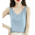 thumbnail image 1 of SWSMCLT Women's V Neck Top Soft Satin Loose Cooling Fall Spandex Slimming Cami Shirt Vest Summer Sleeveless Blue X-Small, 1 of 3