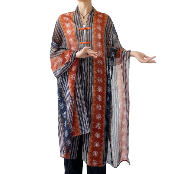 SWSMCLT Women's V Neck Top Summer Pashmina Shawl Scarf Soft Boho Fashion Tulle Sheer Thin Convertible Light Fringe Cape Dark Blue One Size