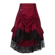 SWSMCLT Womens Victorian Skirt Halloween Vintage Punk Medieval Ruffle Pleated Steampunk Renaissance Gothic Pirate Skirts Lace High Low Retro Burgundy Large