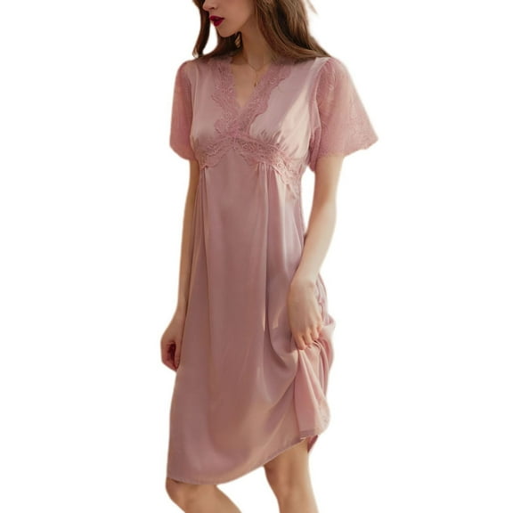 SWSMCLT Women's Victorian Vintage Nightgown Hollow Out Hi Waist Curvy Night Shirt Night Dress Home Knee Length Lace Pink Mauve Large