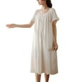 thumbnail image 1 of SWSMCLT Women's Victorian Vintage Nightgown Knee Length Night Gown Keyhole Lounge Dress Button Breathable Bunched White Large, 1 of 5