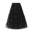 thumbnail image 1 of SWSMCLT Women's Vintage Fall Calf Length Chiffon Pleated Skirt Long Tutu Skirt Ruffle Mesh High Waist Bubble Skirt Black Small-Large, 1 of 4