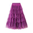 thumbnail image 1 of SWSMCLT Women's Vintage Fall Calf Length Chiffon Pleated Skirt Long Tutu Skirt Ruffle Mesh High Waist Bubble Skirt Purple Small-Large, 1 of 4
