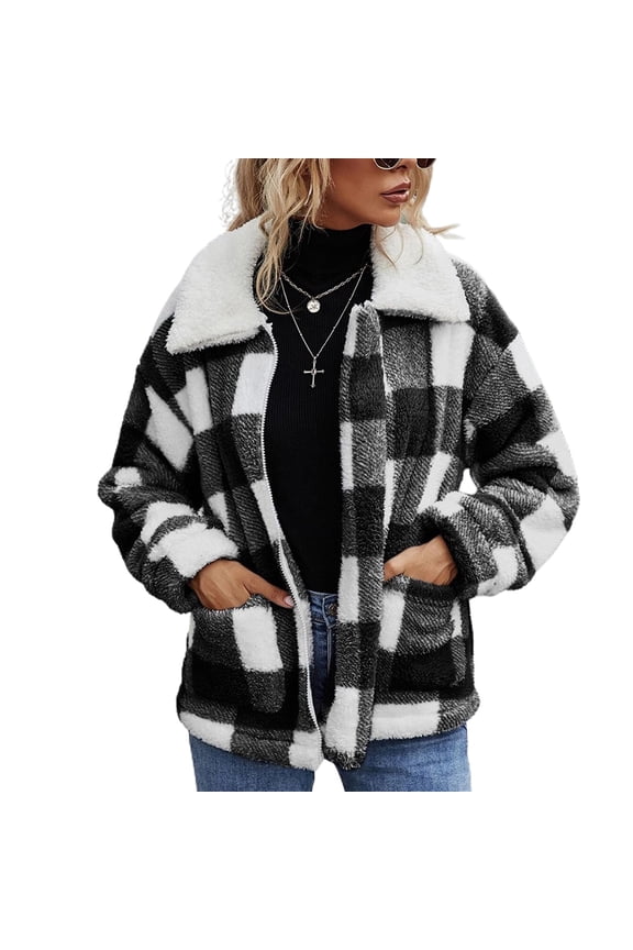 Women's Vintage Jacket Soft Outerwear Fashion Coat Winter Fall Spring Stretch Casual Zip Front Pocket Loose Black White Medium
