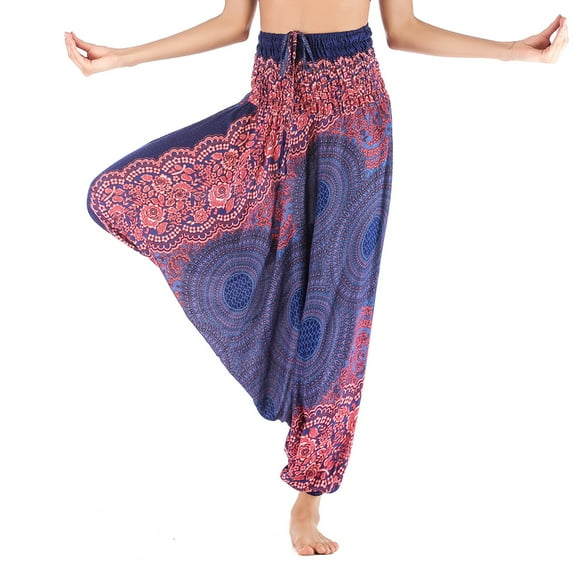 SWSMCLT Women's Vintage Loose Soft High Waisted Pants Boho Trousers Ankle Comfy Belted Casual Casual Pants Royal Blue Small-X-Large