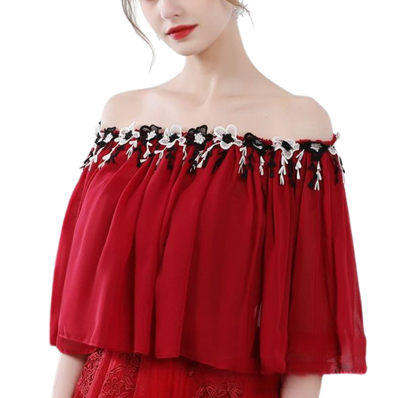 SWSMCLT Women's Vintage Shrug Bolero Sheer Cape Ruched Top Off The