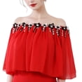 thumbnail image 1 of SWSMCLT Women's Vintage Shrug Bolero Sheer Cape Ruched Top Off The Shoulder Shawls and Wraps Bridal Chiffon Wedding Open Back Capelet Red Small-Large, 1 of 1