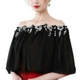 thumbnail image 1 of SWSMCLT Women's Vintage Shrug Bolero Sheer Cape Ruched Top Off The Shoulder Shawls and Wraps Bridal Chiffon Wedding Open Back Capelet Black Small-Large, 1 of 4