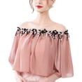 thumbnail image 1 of SWSMCLT Women's Vintage Shrug Bolero Sheer Cape Ruched Top Off The Shoulder Shawls and Wraps Bridal Chiffon Wedding Open Back Capelet Light Purple Small-Large, 1 of 1