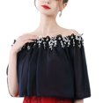 thumbnail image 1 of SWSMCLT Women's Vintage Shrug Bolero Sheer Cape Ruched Top Off The Shoulder Shawls and Wraps Bridal Chiffon Wedding Open Back Capelet Navy Small-Large, 1 of 1