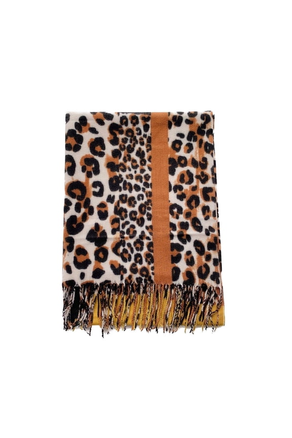 Women's Warm Scarf Winter Scarves Fall Soft Thick Shawl and Wraps Animal Printed Leopard Cheetah Lightweight Dinner Travel Office Wedding Cozy Elegant Fringe Casual Yellow One Size