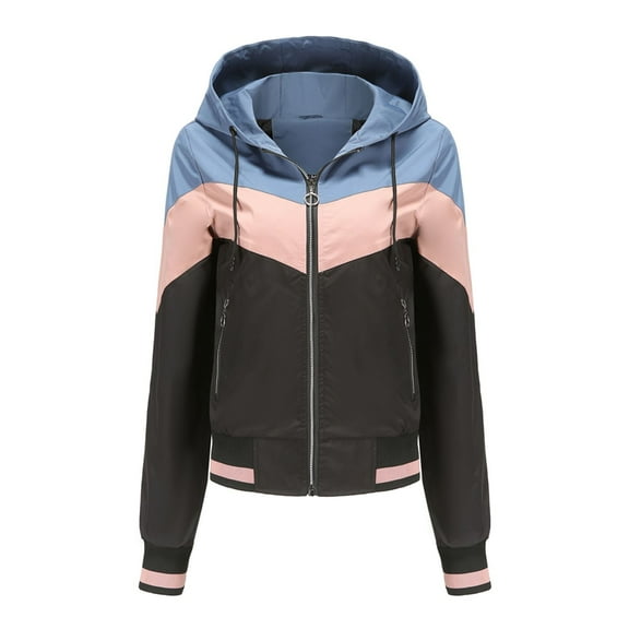 SWSMCLT Women's Waterproof Rain Jackets Casual Fashion Hooded Raincoat Anorak Spring Short Long Sleeve Blue 0-2