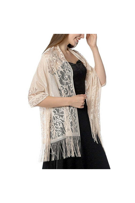 Women's Wedding Pashmina Spring Pashmina Elegant Shawls And Wraps Shawl Knitted Fringe Lace Beige One Size