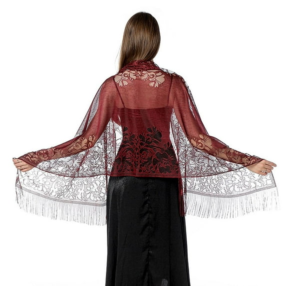 SWSMCLT Women's Wedding Pashmina Spring Pashmina Elegant Shawls And Wraps Shawl Knitted Fringe Lace Purple One Size