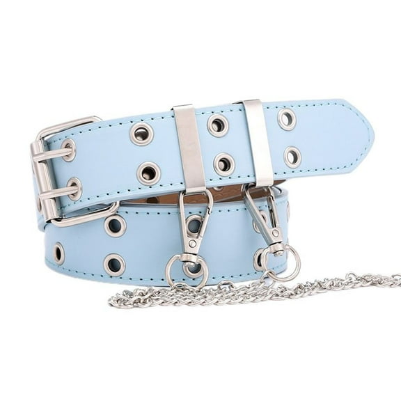 SWSMCLT Women's Wide Casual Fashion Mardi Gras Patent Leather Belt Metal Summer Halloween Vintage Rockstar Sky Blue Fit Waist 25“-37”