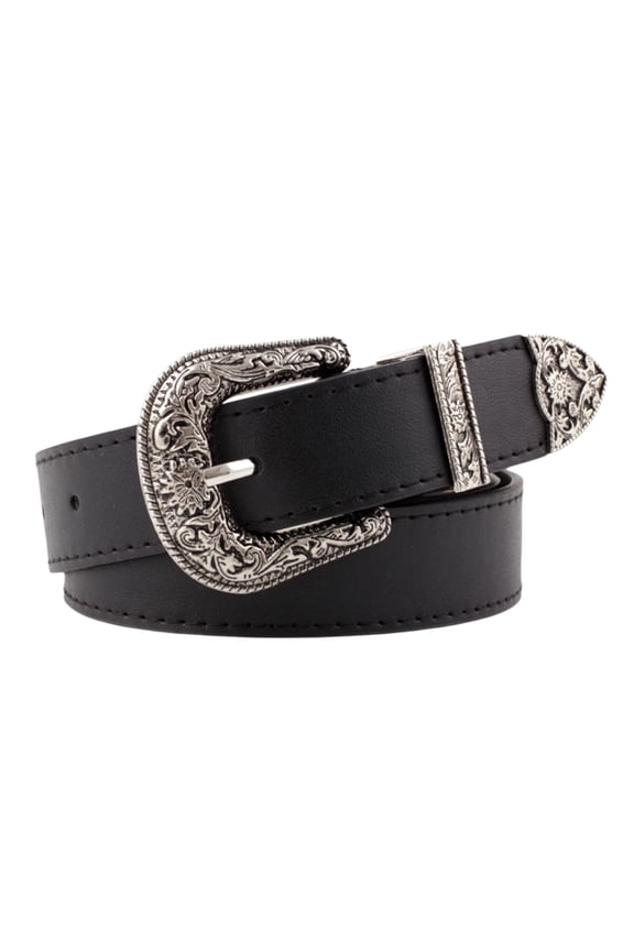 Women's Wide Fashion Belts For Dress Jean Faux PU Leather Belt Punk Rock Metal Steampunk Winter Casual Black One Size