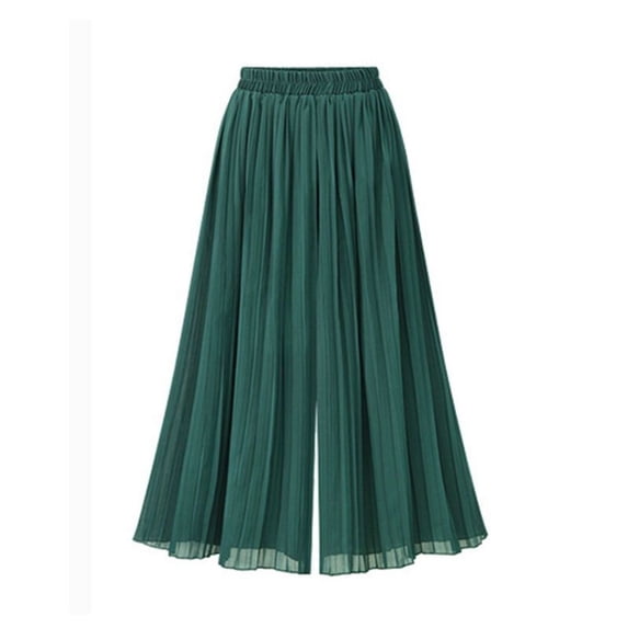 SWSMCLT Women's Wide Leg Pants Long Trousers Capri Soft Elastic Waist Gaucho Travel Pleated Comfy Loose Fit Green X-Large