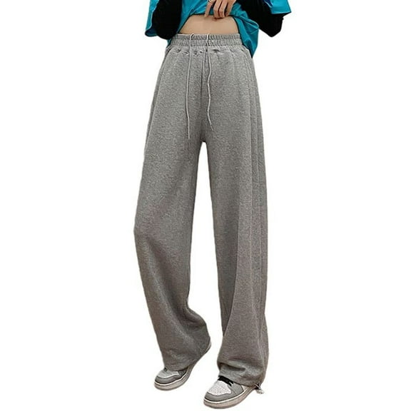SWSMCLT Women's Wide Leg Sweatpants Workout High Waisted Drawstring Pants Joggers Thermal Lounge Comfy Grey X-Small