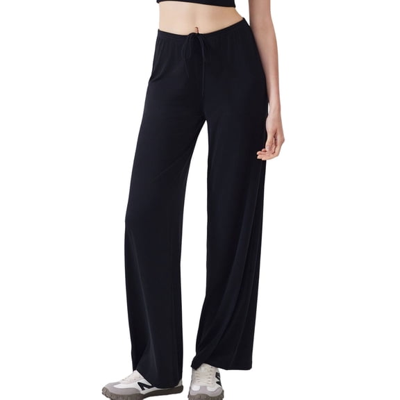 SWSMCLT Women's Wide Leg Yoga Pants Palazzo Pants Casual Workout Summer Thin Trousers Long Lightweight Soft Black Small-Medium