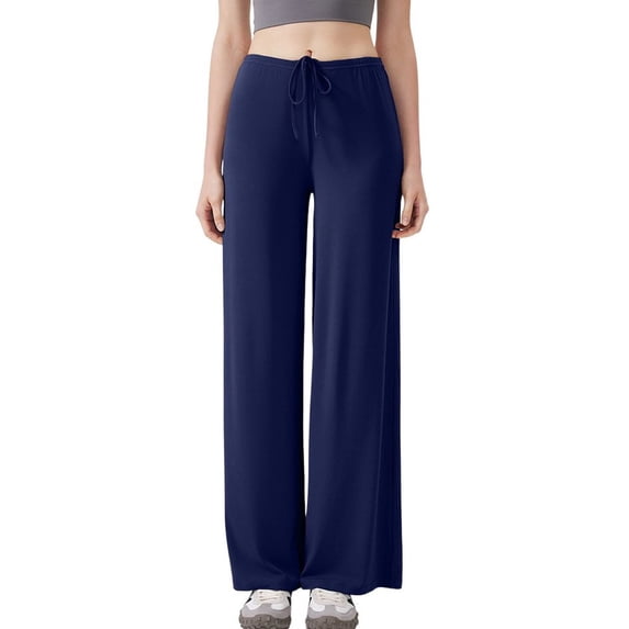 SWSMCLT Women's Wide Leg Yoga Pants Palazzo Pants Casual Workout Summer Thin Trousers Long Lightweight Soft Navy Small-Medium