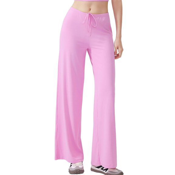 SWSMCLT Women's Wide Leg Yoga Pants Palazzo Pants Casual Workout Summer Thin Trousers Long Lightweight Soft Pink Small-Medium