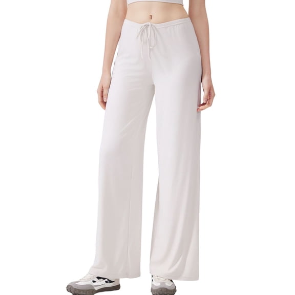 SWSMCLT Women's Wide Leg Yoga Pants Palazzo Pants Casual Workout Summer Thin Trousers Long Lightweight Soft White Large
